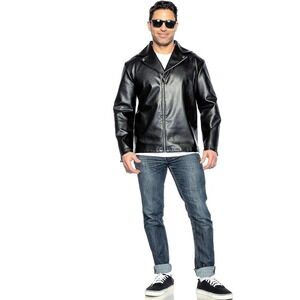 NWT 50's Greaser Faux Leather Biker Jacket and Sunglasses Set Black Plus 50-54